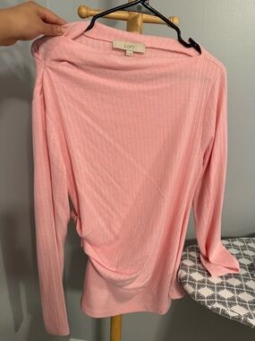 LOFT Pink Long-Sleeve Ribbed Crewneck Top